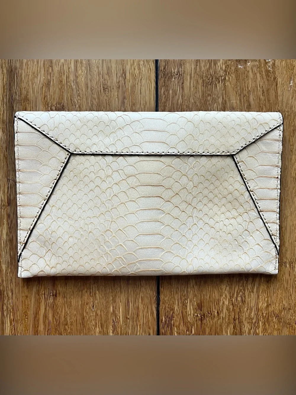 Loeffler Randall Python-Embossed Nude Leather Envelope Clutch